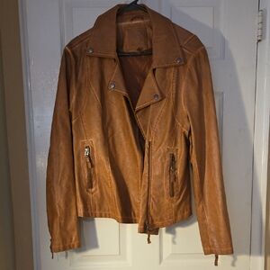 Max Studio Carmel Brown Leather Moto Jacket